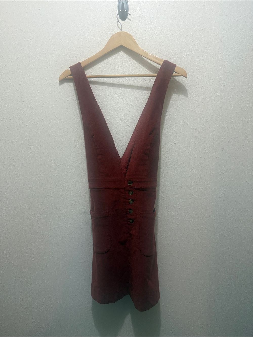 GB Deep Red V-Neck Pinafore Dress, Size S